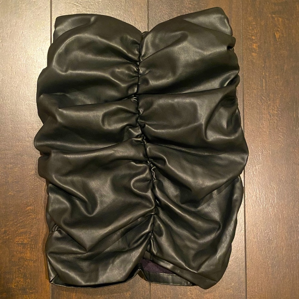 Ruched Leather Skirt